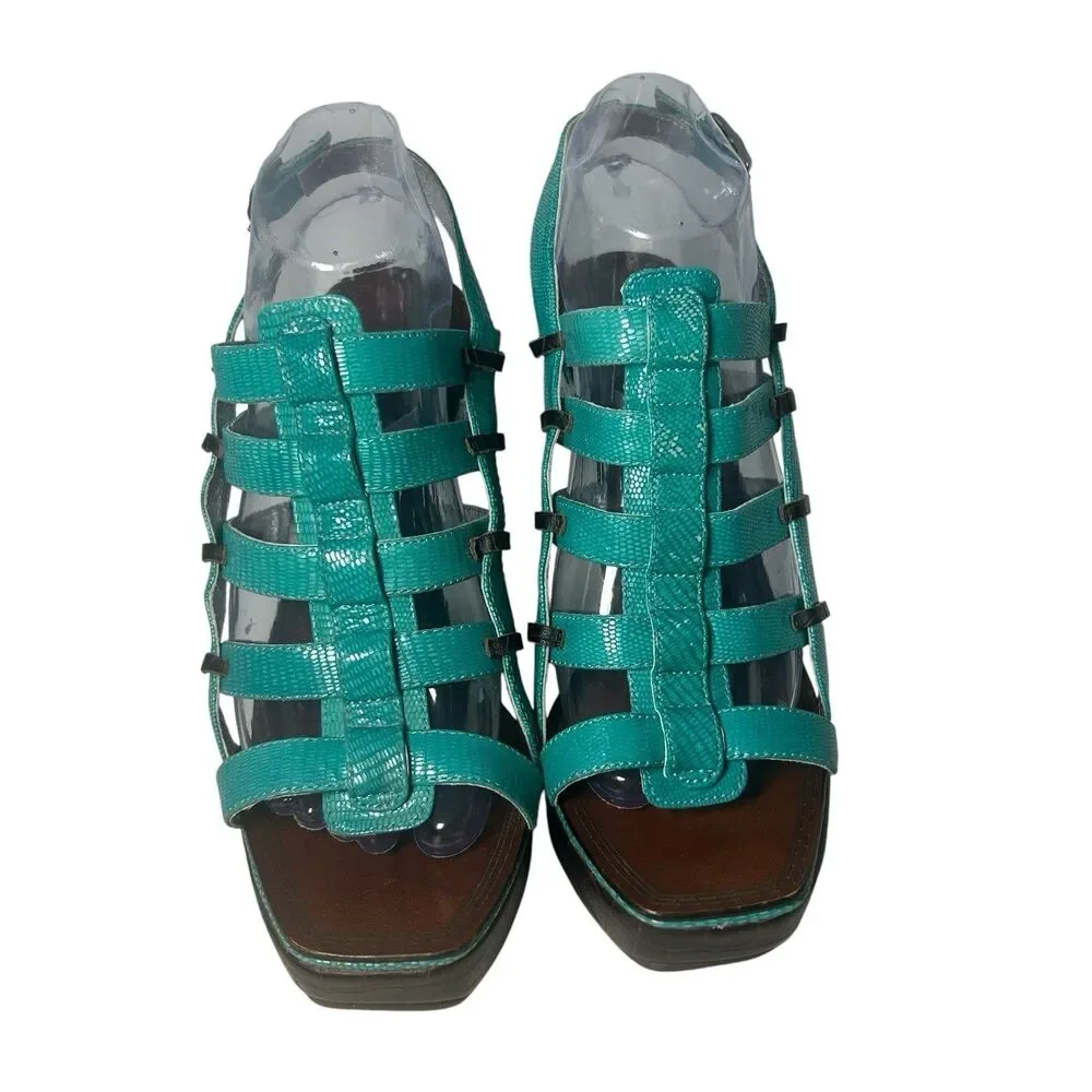 Matiko Anthropologie Espadrille Sandals Blue Leather 8.5 Women Fast Shipping